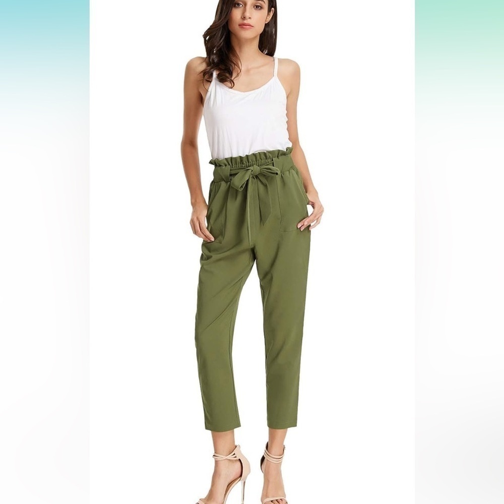 GRACE KARIN Casual Slim Fit Elastic Waist Cropped Paper Bag Pants